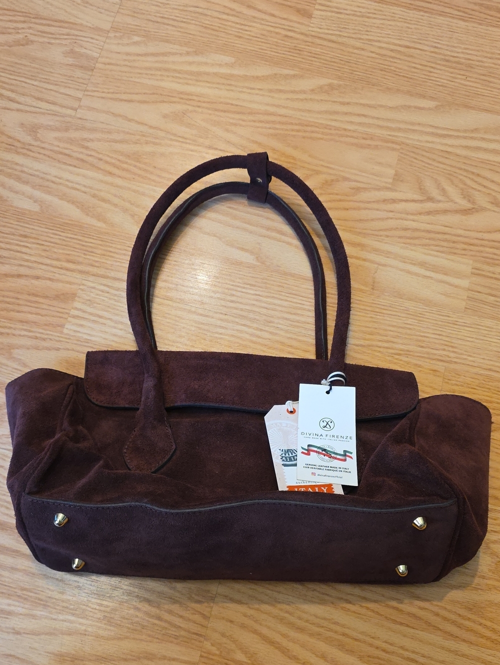 Divina Firenze Suede Shoulder Bag in Deep Brown
